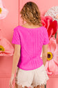 Fuchsia Cable Knit Short Sleeve Sweater