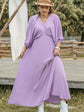 Pink-Purple Plus Size Swiss Dot V-Neck Midi Dress