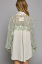 Sage Oversize Pocket Front Lace Button-Down Shirt