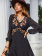 Embroidered Hiptser V-Neck Long Sleeve Dress