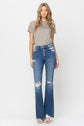 High Rise Distressed Raw Hem Flare Jeans