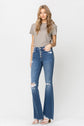 High Rise Distressed Raw Hem Flare Jeans