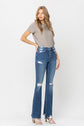 High Rise Distressed Raw Hem Flare Jeans