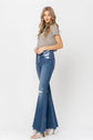 High Rise Distressed Raw Hem Flare Jeans