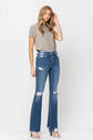 High Rise Distressed Raw Hem Flare Jeans