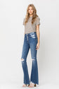 High Rise Distressed Raw Hem Flare Jeans