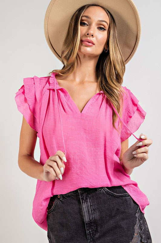 Ruffled Tiered Short Sleeve Blouse