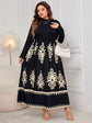 Black Plus Size Printed Mock Neck Long Sleeve Dress