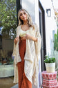 women wearing an embroidered -Zig Zag -Soft -Kimono bohemian  top cover up. variety of colors available.