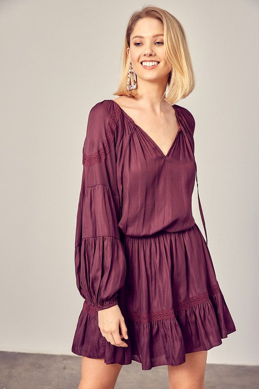 Merlot Lace Trim Detail Dress