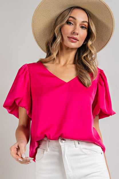 Puff Sleeve V-Neck Blouse