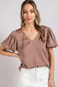 Puff Sleeve V-Neck Blouse