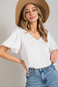 Puff Sleeve V-Neck Blouse