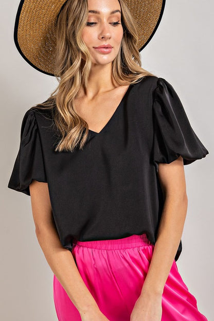 Puff Sleeve V-Neck Blouse