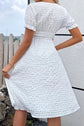 White Textured Surplice Short Sleeve Dress