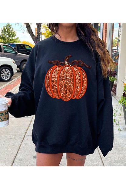 Faux Embroidered & Sequined Pumpkin Unisex Sweatshirt