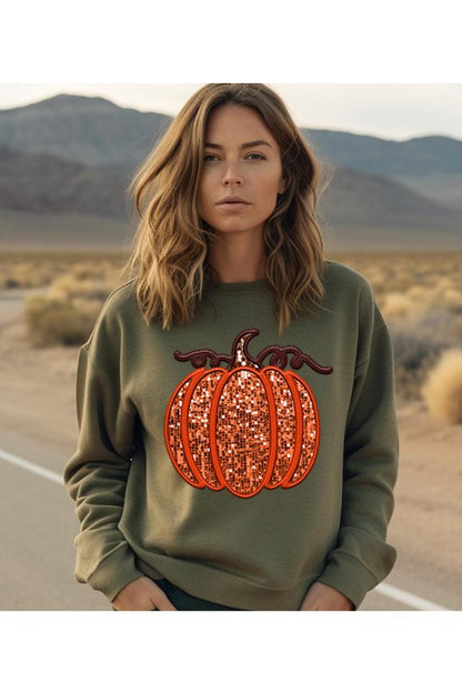 Faux Embroidered & Sequined Pumpkin Unisex Sweatshirt