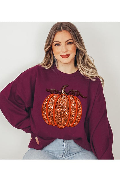 Faux Embroidered & Sequined Pumpkin Unisex Sweatshirt