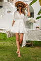 White Lace Cutout Surplice Half Sleeve Dress