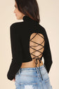 Mock Neck Lace-Up Open Back Top