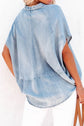 Notched Short Sleeve Light Denim Top