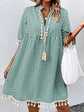 Teal Tassel Printed Notched Half Sleeve Mini Dress