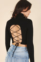 Mock Neck Lace-Up Open Back Top