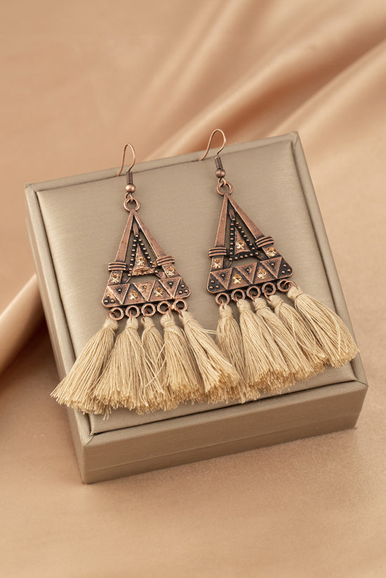 Brown Boho Triangle Metal Tasseled Dropping Earrings