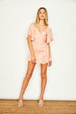 Peach Fluted V Neck Mini Dress