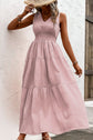 Smocked Waist Sleeveless V-Neck Tiered Dress