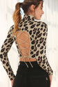 Mock Neck Lace-Up Open Back Top