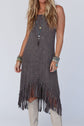 Charcoal Tassel Sleeveless Midi Dress