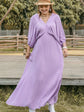 Pink-Purple Plus Size Swiss Dot V-Neck Midi Dress