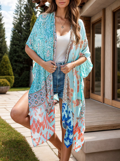 Fresh Beach Printed Open Front Cover-Up