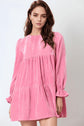 Pink Flounce Sleeve Mini Dress