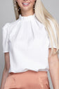 White Frill Trim Neck Blouse