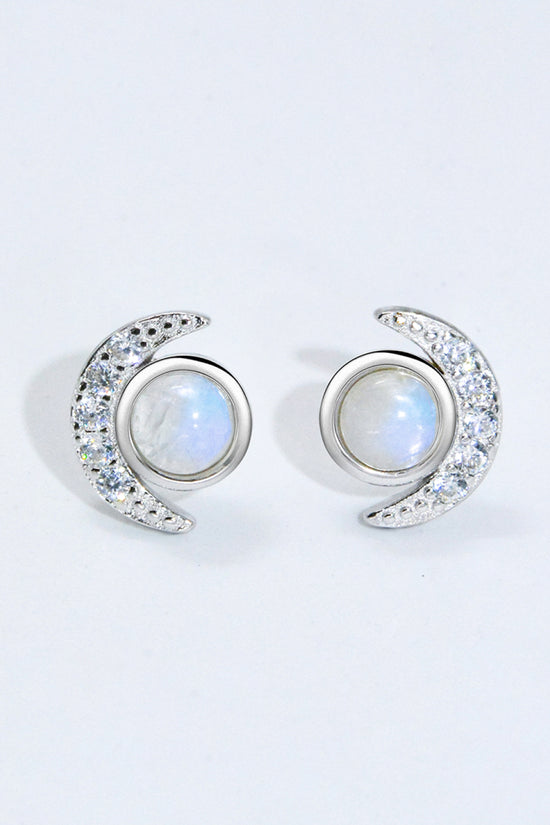 sterling silver moonstone stud earrings, Natural moonstone is produced in India and is translucent white in natural light, and blue-violet 