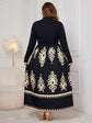 Black Plus Size Printed Mock Neck Long Sleeve Dress