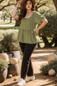 Plus Size Sage Square Neck Balloon Sleeve Peplum Blouse