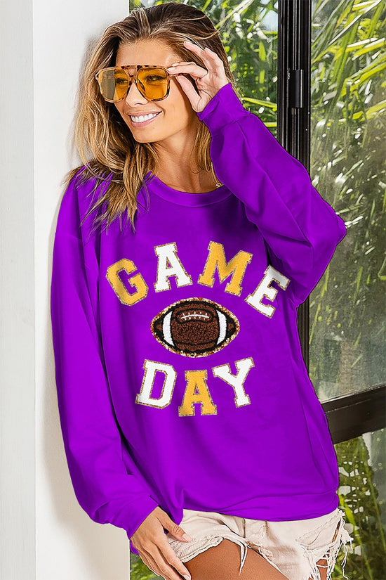 Purple - Mustard Game Day Letter Patches Sweatshirt