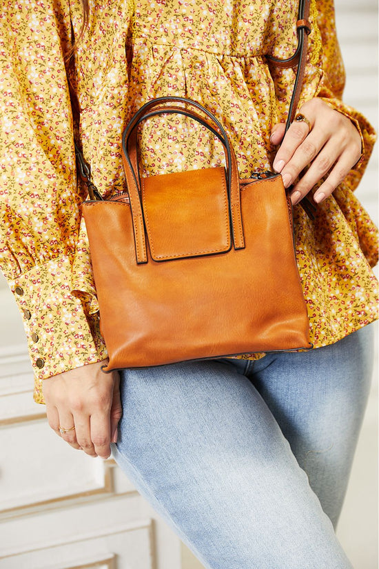 Caramel Multi-Compartment PU Crossbody Bag