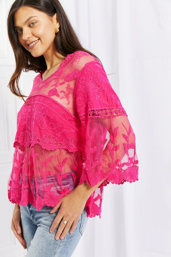 Embroidered Hot Pink Lace Oasis Top - Full Size