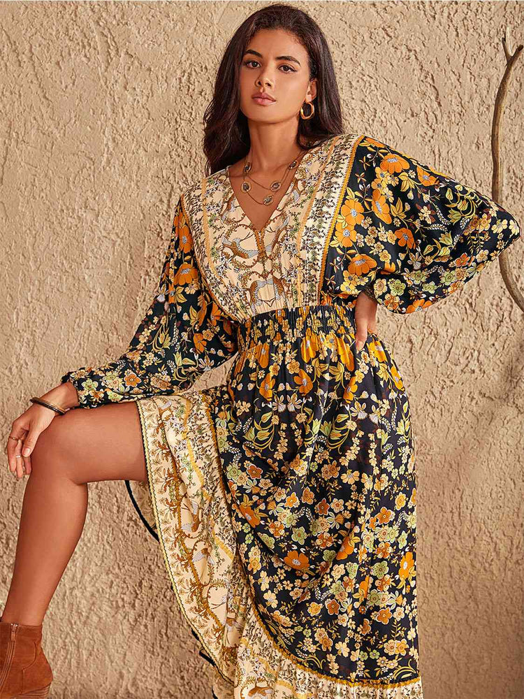 Floral Bohemian Smocked Balloon Sleeve Dress