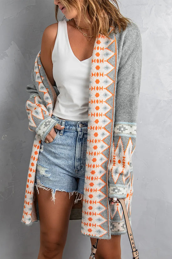 Adventurer Geometric Open Front Long Sleeve Cardigan