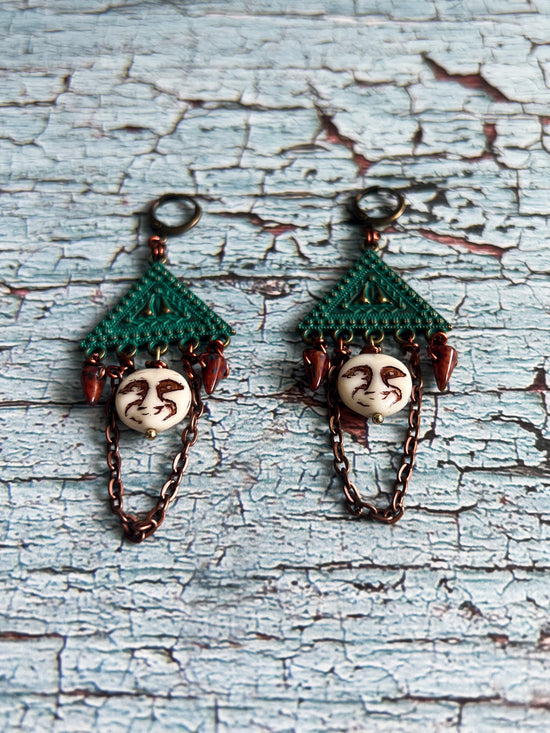 Mayan Glass Moon Earrings