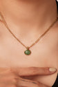 Inlaid Stone Round Pendant Stainless Steel Chain Necklace