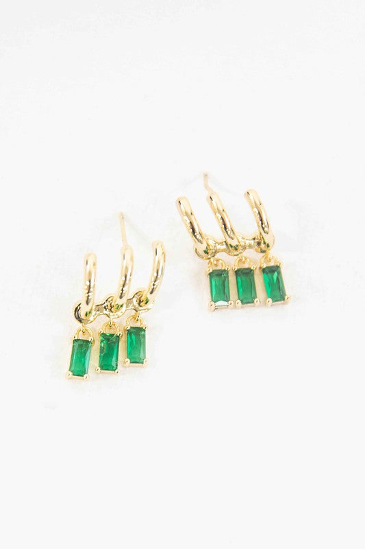 Into the Forest Tri Hoop Earrings in Emerald