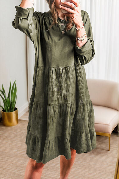 Moss Textured Round Neck Tiered Dress