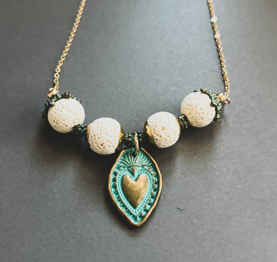 Patina Green Sacred Heart Statement Necklace