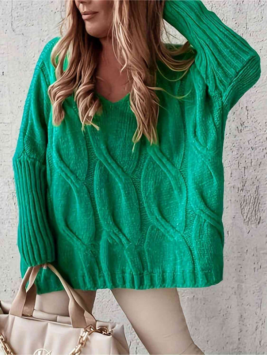 Plus Size Green Cabble Knit Sweater